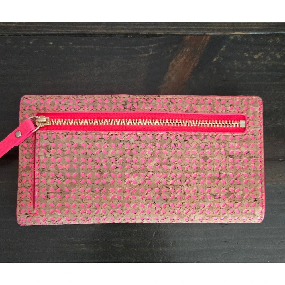 Kate Spade Arbor Way Lacey Zip Wallet Natural GERANIUM Pink Cork clutch wristlet
